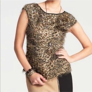 Ann Taylor Leopard Print Eyelash Fabric Top, Size 8